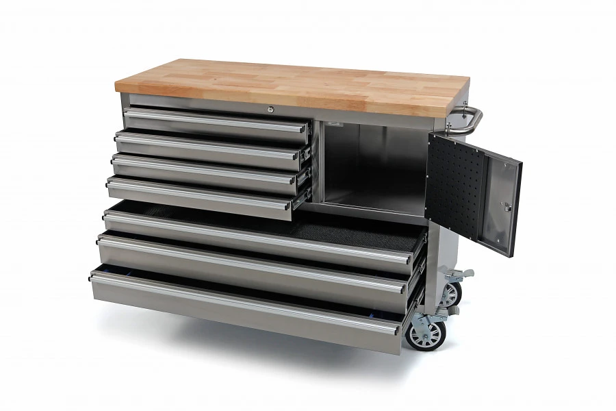 HBM Gereedschapswagen Met Houten Werkblad - 122 Cm - RVS 4 HBM Gereedschapswagen Met Houten Werkblad - 122 Cm - RVS - Afbeelding 2