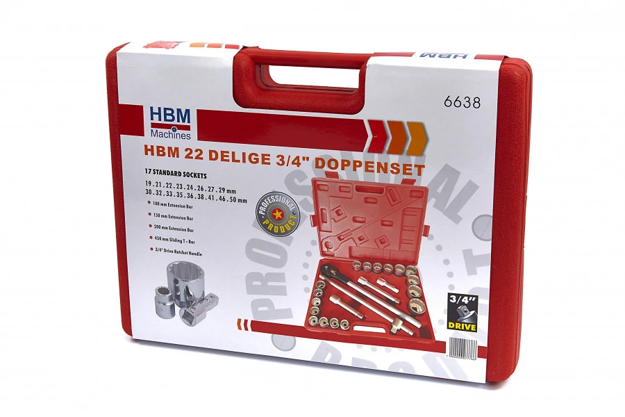 HBM 22 Delige ¾” Doppenset 5 HBM 22 Delige ¾” Doppenset - Afbeelding 3