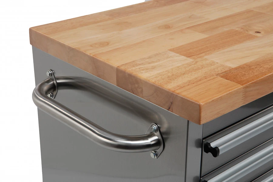 HBM Gereedschapswagen Met Houten Werkblad - 122 Cm - RVS 6 HBM Gereedschapswagen Met Houten Werkblad - 122 Cm - RVS - Afbeelding 4