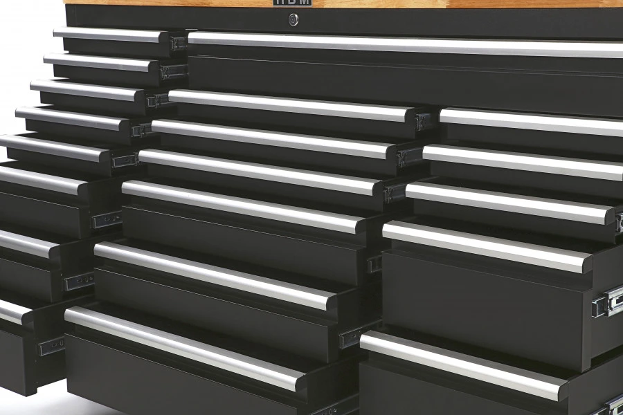 HBM Verrijdbare Gereedschapswagen Met Houten Werkblad - 146 Cm - Zwart 5 HBM Verrijdbare Gereedschapswagen Met Houten Werkblad - 146 Cm - Zwart - Afbeelding 3