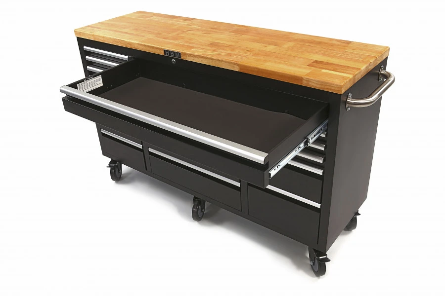 HBM Verrijdbare Gereedschapswagen Met Houten Werkblad - 146 Cm - Zwart 4 HBM Verrijdbare Gereedschapswagen Met Houten Werkblad - 146 Cm - Zwart - Afbeelding 2