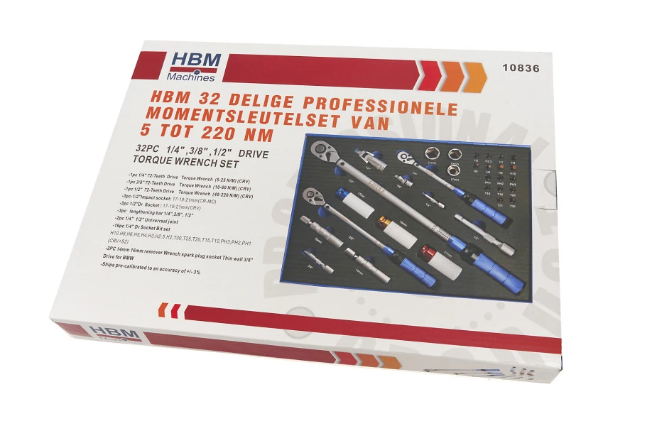 HBM 32 Delige Professionele Momentsleutelset 5 - 220 NM 12 HBM 32 Delige Professionele Momentsleutelset 5 - 220 NM - Afbeelding 10
