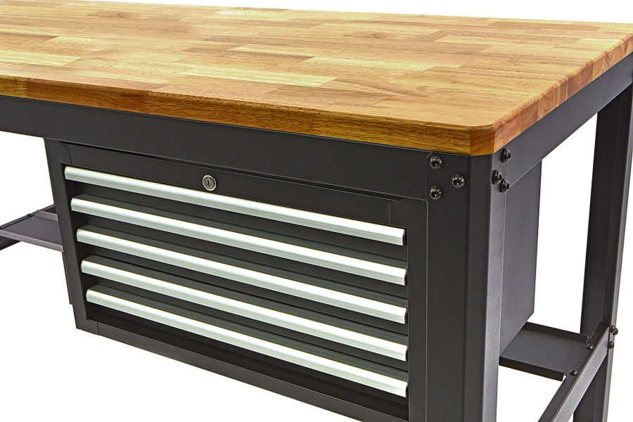 HBM 156 Cm Professionele Werkbank Met 5 Laden En Houten Werkblad Zwart 4 HBM 156 Cm Professionele Werkbank Met 5 Laden En Houten Werkblad Zwart - Afbeelding 2