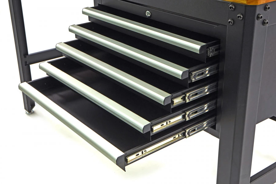 HBM 156 Cm Professionele Werkbank Met 5 Laden En Houten Werkblad Zwart 5 HBM 156 Cm Professionele Werkbank Met 5 Laden En Houten Werkblad Zwart - Afbeelding 3