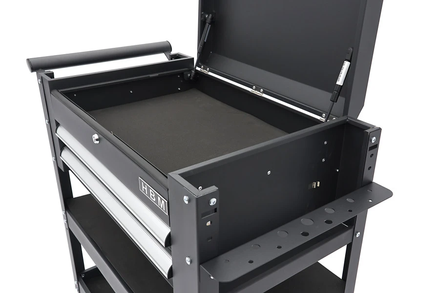 HBM 2 Laden Gereedschapswagen Met 2 Plateaus En Opbergvak - 91 Cm - Zwart 8 HBM 2 Laden Gereedschapswagen Met 2 Plateaus En Opbergvak - 91 Cm - Zwart - Afbeelding 6