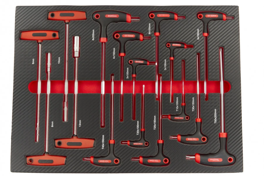 HBM 16 Delige T-Grepenset In Carbon Foam Inlay Voor Gereedschapswagen 4 HBM 16 Delige T-Grepenset In Carbon Foam Inlay Voor Gereedschapswagen - Afbeelding 2
