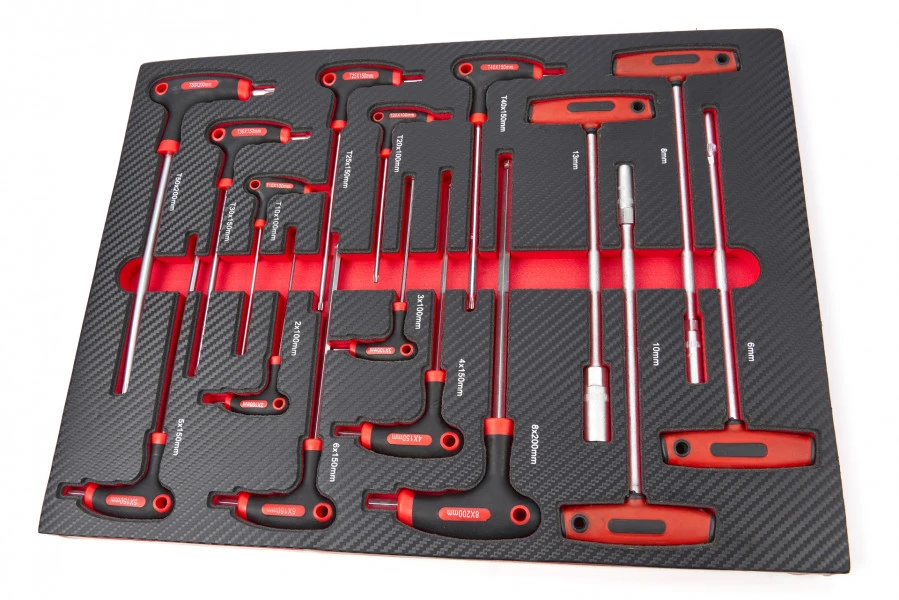 HBM 16 Delige T-Grepenset In Carbon Foam Inlay Voor Gereedschapswagen 3 HBM 16 Delige T-Grepenset In Carbon Foam Inlay Voor Gereedschapswagen