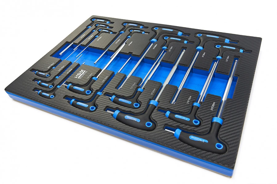 HBM 18 Delige T-Grepen INCH Maten Carbon Foam Inlay Voor Gereedschapswagen 4 HBM 18 Delige T-Grepen INCH Maten Carbon Foam Inlay Voor Gereedschapswagen - Afbeelding 2