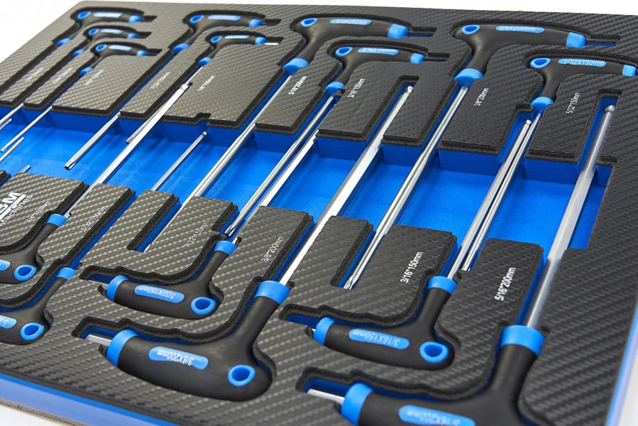 HBM 18 Delige T-Grepen INCH Maten Carbon Foam Inlay Voor Gereedschapswagen 5 HBM 18 Delige T-Grepen INCH Maten Carbon Foam Inlay Voor Gereedschapswagen - Afbeelding 3