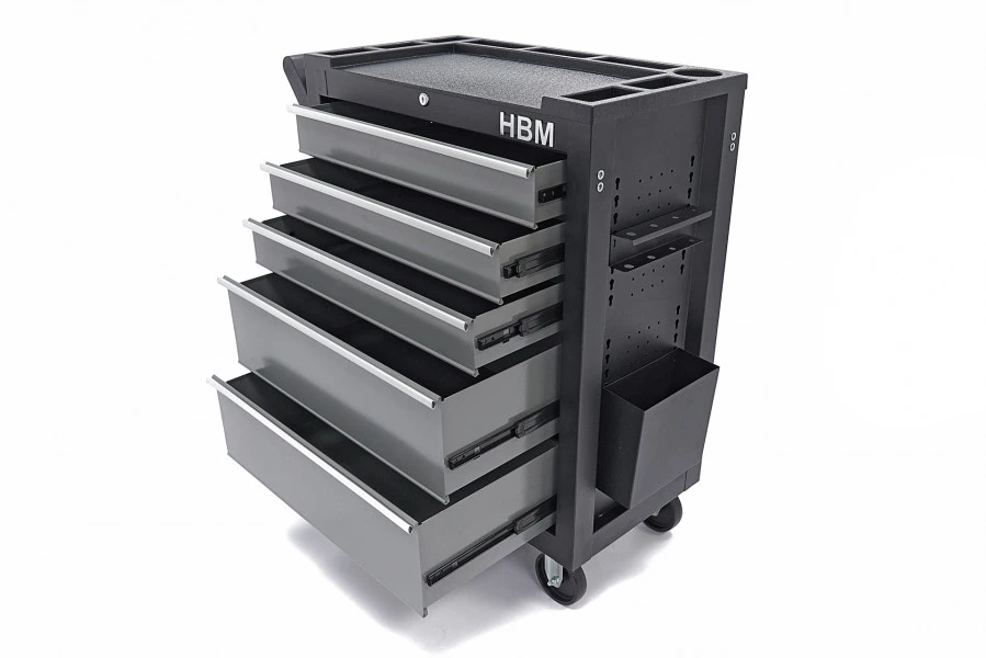 HBM Verrijdbare Gereedschapswagen Met 5 Laden - 80cm - Zwart 5 HBM Verrijdbare Gereedschapswagen Met 5 Laden - 80cm - Zwart - Afbeelding 3