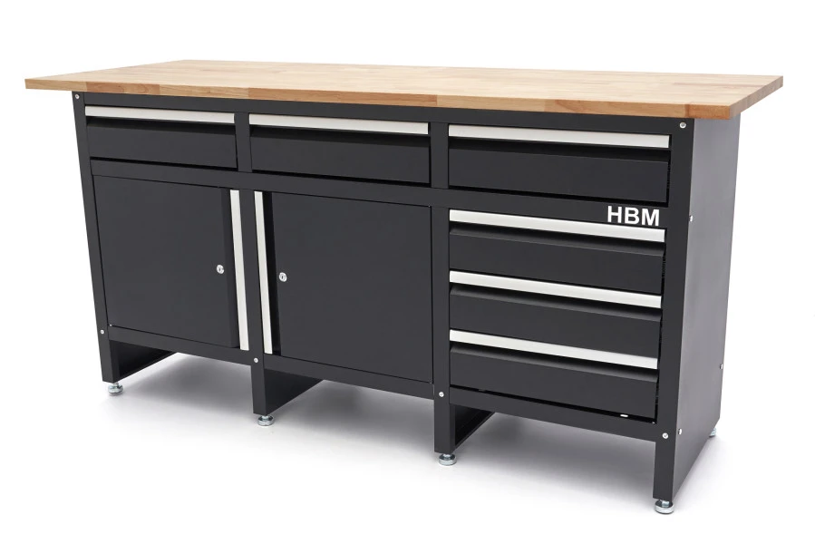 HBM 171 Cm Werkbank Met 6 Laden 2 Deuren En Massief Houten Werkblad 3 HBM 171 Cm Werkbank Met 6 Laden 2 Deuren En Massief Houten Werkblad