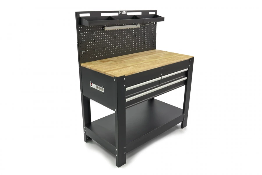 HBM Werkbank Met 3 Laden, Achterwand, LED Verlichting En Stekkerdoos 5 HBM Werkbank Met 3 Laden, Achterwand, LED Verlichting En Stekkerdoos - Afbeelding 3