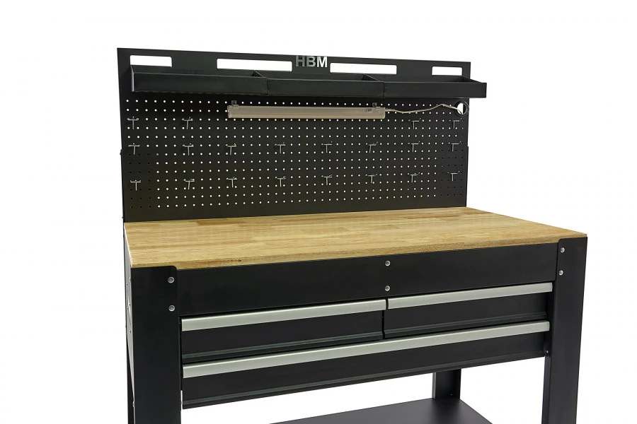 HBM Werkbank Met 3 Laden, Achterwand, LED Verlichting En Stekkerdoos 7 HBM Werkbank Met 3 Laden, Achterwand, LED Verlichting En Stekkerdoos - Afbeelding 5