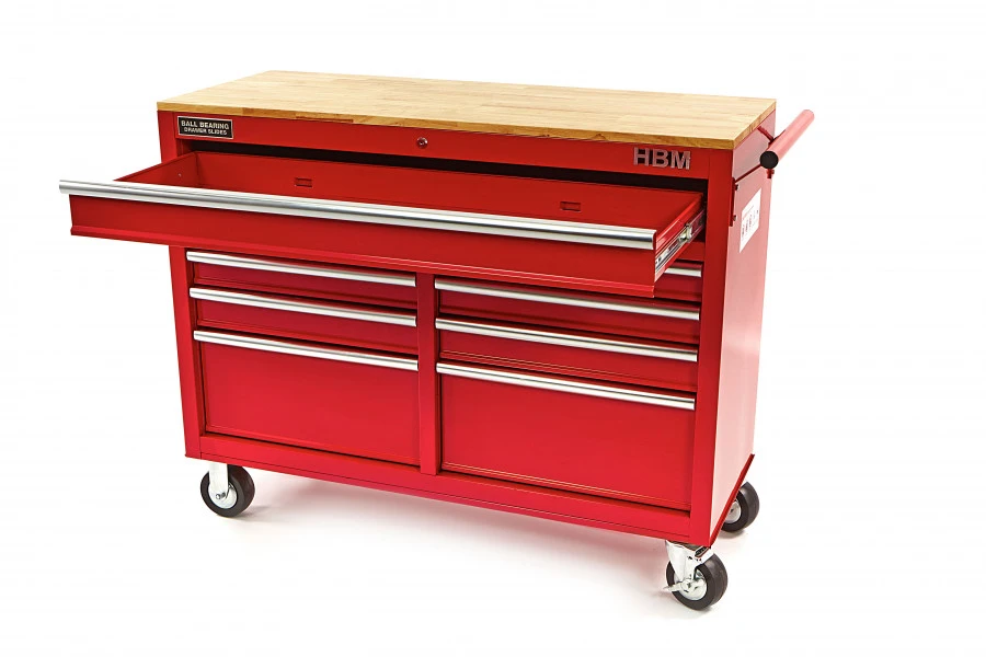 HBM Gereedschapswagen Met Houten Werkblad 117 Cm, Rood 4 HBM Gereedschapswagen Met Houten Werkblad 117 Cm, Rood - Afbeelding 2
