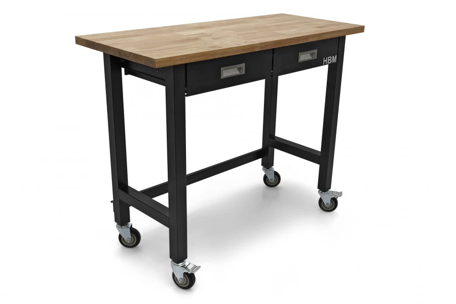 HBM Werkbank Met Massief Houten Blad, 2 Laden, Verrijdbaar, 122 Cm 3 HBM Werkbank Met Massief Houten Blad, 2 Laden, Verrijdbaar, 122 Cm