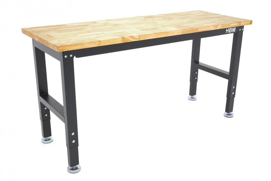 HBM Werkbank Met Massief Houten Blad, In Hoogte Verstelbaar, 152 Cm 3 HBM Werkbank Met Massief Houten Blad, In Hoogte Verstelbaar, 152 Cm